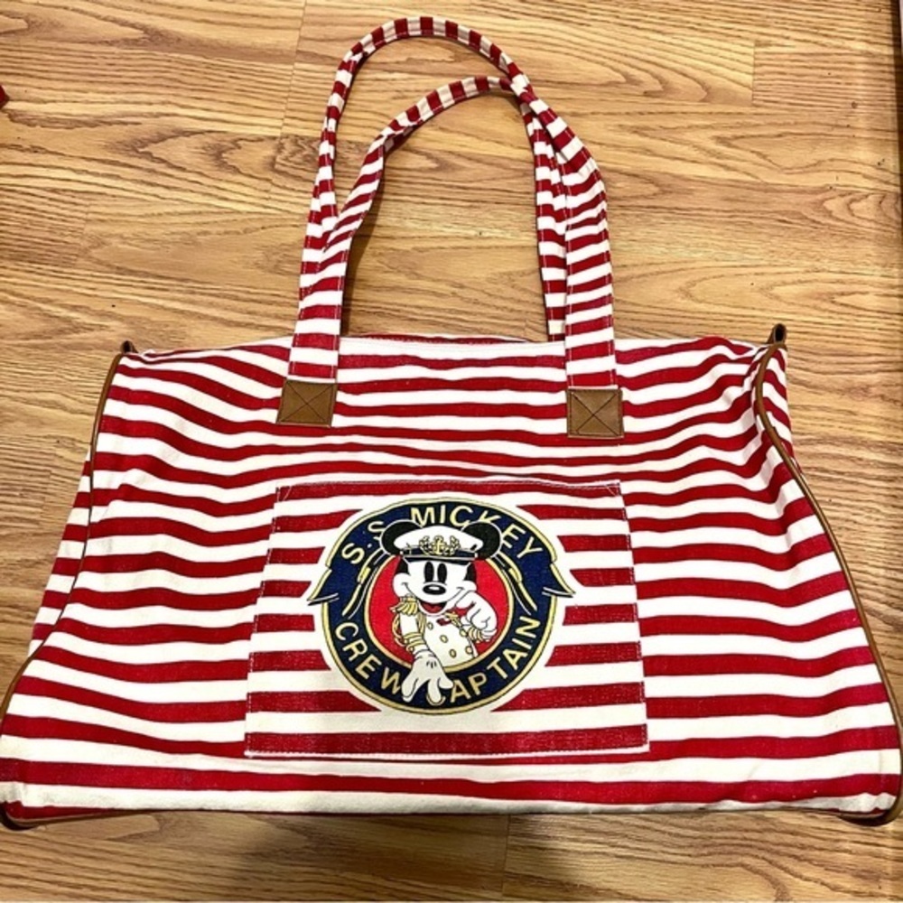 Vintage Mickey Mouse Beach Bag Large S.S. Crew Captain Cruise Red White striped